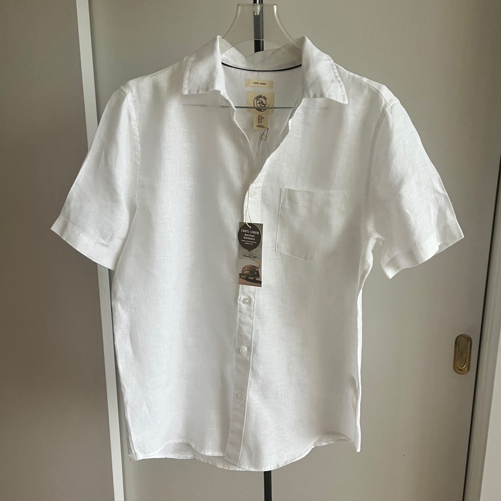 NWT Panama Jack White Casual Button Down 100% Linen Shirt machine washable Med